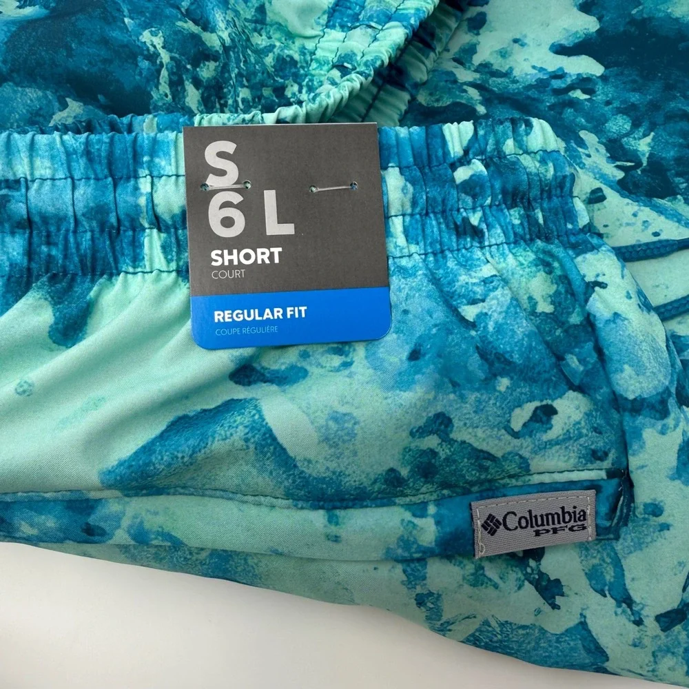 Columbia PFG Rambler Printed Water‎ Shorts Mens Small 6 Inseam Blue Teal NEW
